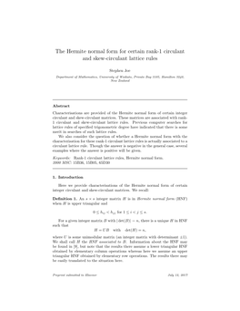 The Hermite Normal Form for Certain Rank-1 Circulant and Skew-Circulant Lattice Rules