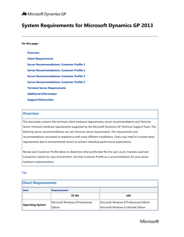 System Requirements for Microsoft Dynamics GP 2013