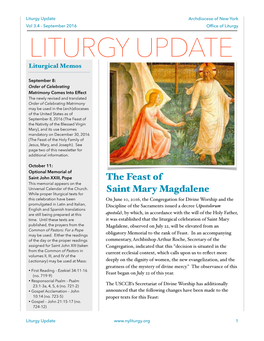 September 2016 Ofﬁce of Liturgy LITURGY UPDATE Liturgical Memos