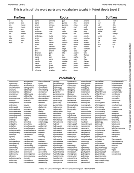 Word Roots Level 3 Word Parts and Vocabulary