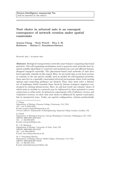 Nest Choice in Arboreal Ants Is an Emergent Consequence of Network Creation Under Spatial Constraints