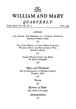 The William and Mary Quarterly, July 1952