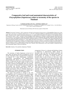 Comparative Leaf and Wood Anatomical Characteristics of Chrysophyllum (Sapotaceae) Relate to Taxonomy of the Species in Thailand