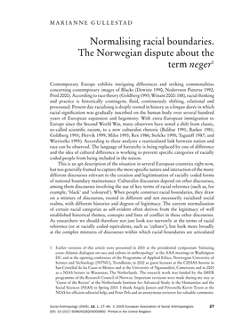 Normalising Racial Boundaries. the Norwegian Dispute About the Term Neger1