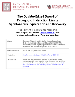 The Double-Edged Sword of Pedagogy: Instruction Limits Spontaneous Exploration and Discovery