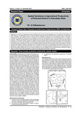 Spatial Variations in Agricultural Productivity of Dharwad District in Karnataka State