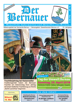 Mai 2018 Bernauer Monatliche Information Und Aktuelles Aus Bernau Mitteilungsblatt Der Gemeinde Bernau • Herausgeber: Gewerbeverein Bernau E.V