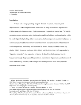 Paulina Hatzioanidis Modern Art: Willem De Kooning 8 December Introduction