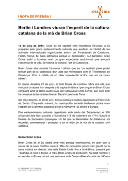 Berlin I Londres Viuran L'esperit De La Cultura Catalana De La Mà De Brian