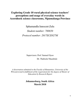 Exploring Grade 10 Rural Physical Science Teachers’ Perceptions and Usage of Everyday Words in Acornhoek Science Classrooms, Mpumalanga Province