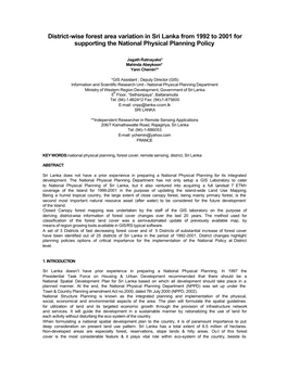 District-Wise Forest Area Variation in Sri Lanka from 1992 to 2001 for Supporting the National Physical Planning Policy