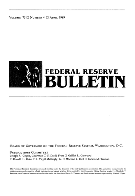 Federal Reserve Bulletin April 1989