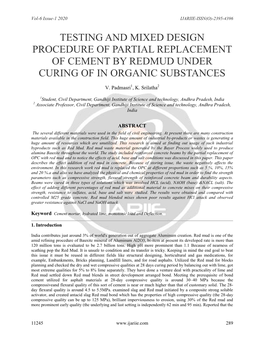 Testing and Mixed Design Procedure of Partial Replacement of Cement by Redmud Under Curing of in Organic Substances