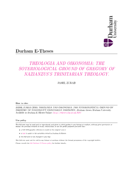 Theologia and Oikonomia: the Soteriological Ground of Gregory of Nazianzus's Trinitarian Theology
