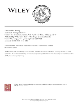 Tithe and Its Rating Author(S): Montague Barlow Source: the Economic Journal, Vol