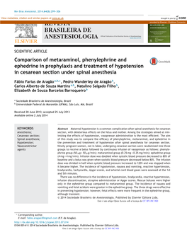 Comparison of Metaraminol, Phenylephrine and Ephedrine In