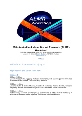 (ALMR) Workshop to Be Held in Ballroom 4, the HOTEL REALM on 6-7 December 2017 Location: 18 National Circuit, Canberra ACT 2600, Australia Hotelrealm.Com.Au