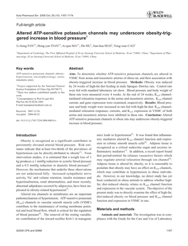 Altered ATP-Sensitive Potassium Channels May Underscore Obesity-Trig- Gered Increase in Blood Pressure1