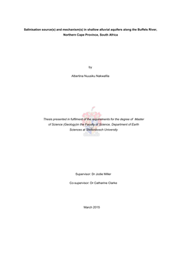 Salinisation Source(S) and Mechanism(S) in Shallow Alluvial Aquifers Along the Buffels River, Northern Cape Province, South Africa