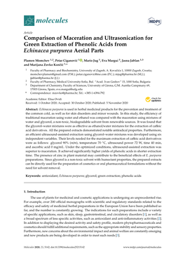 Comparison of Maceration and Ultrasonication for Green Extraction of Phenolic Acids from Echinacea Purpurea Aerial Parts