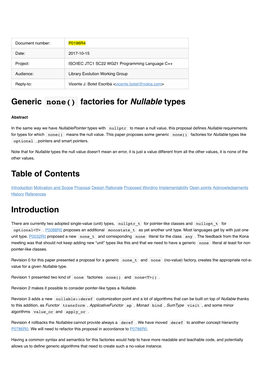 Factories for Nullable Types Table of Contents Introduction