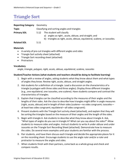 Triangle Sort; Geometry; 5.12A