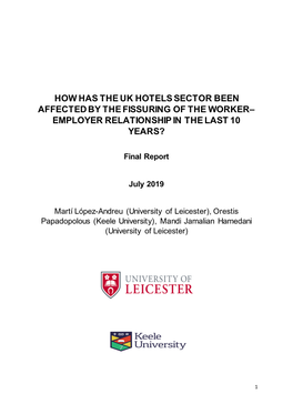 How Has the Uk Hotels Sector Been Affected by the Fissuring of the Worker– Employer Relationship in the Last 10 Years?