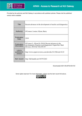 Recent Advances in the Development of Nucleic Acid Diagnostics