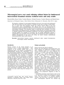 Microsurgical Nerve Root Canal Widening Without Fusion for Lumbosacral Intervertebral Foraminal Stenosis: Technical Notes and Early Results