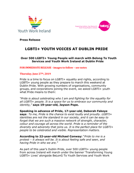 Lgbti+ Youth Voices at Dublin Pride