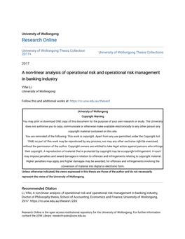 A Non-Linear Analysis of Operational Risk and Operational Risk Management in Banking Industry