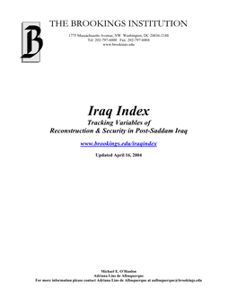 Iraq Index Tracking Variables of Reconstruction & Security in Post-Saddam Iraq