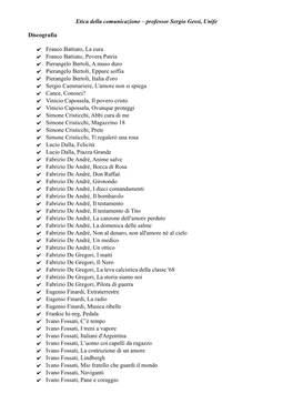 Etica Della Comunicazione – Professor Sergio Gessi, Unife Discografia