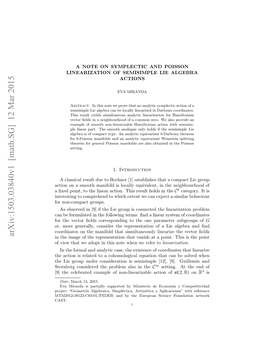 Arxiv:1503.03840V1 [Math.SG] 12 Mar 2015 T21-82-0-1Fdradb H Uoensinefo Science European the by CAST