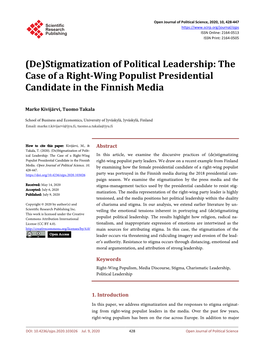 Stigmatization of Political Leadership: the Case of a Right-Wing Populist Presidential Candidate in the Finnish Media