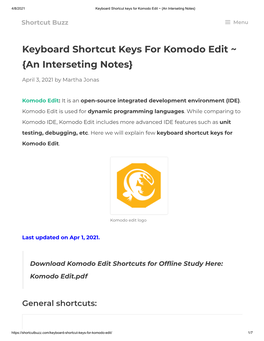 Keyboard Shortcut Keys for Komodo Edit ~ {An Interseting Notes}
