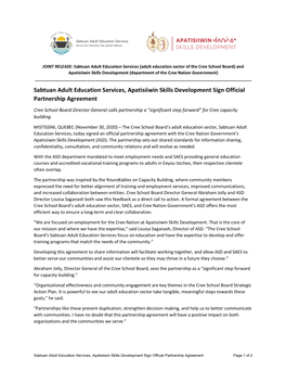 Sabtuan Adult Education Services, Apatisiiwin Skills Development Sign