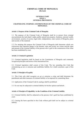 CRIMINAL CODE of MONGOLIA (Revised)