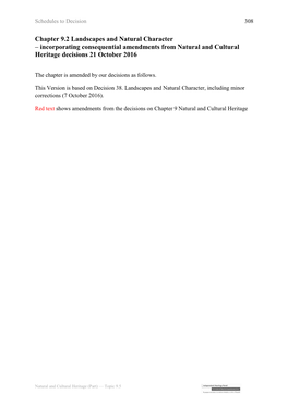 Chapter 9.2 Landscapes and Natural Character – Incorporating Consequential Amendments from Natural and Cultural Heritage Decisions 21 October 2016