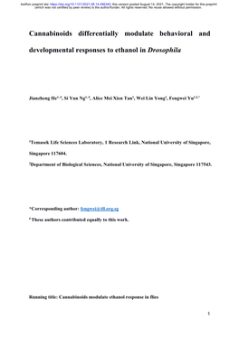 Cannabinoids Differentially Modulate Behavioral and Developmental Responses to Ethanol in Drosophila