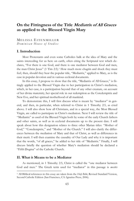 On the Fittingness of the Title Mediatrix of All Graces As Applied to the Blessed Virgin Mary