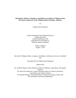 Distribution, Relative Abundance, and Habitat Association of Tallapoosa Bass Micropterus Tallapoosae in the Tallapoosa River Drainage, Alabama