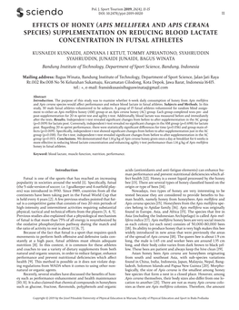 Apis Mellifera and Apis Cerana Species Would Affect Performance and Reduce Blood Lactate in Futsal Athletes