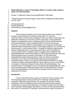 Glutaraldehyde: a Review of Its Fixative Effects on Nucleic Acids, Proteins, 2 Lipids, and Carbohydrates 3 4 Andrew T