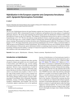 Hybridization in the European Carpenter Ants Camponotus Herculeanus and C