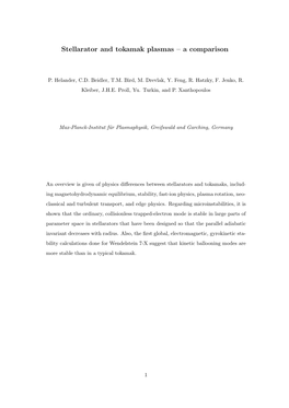 Stellarator and Tokamak Plasmas – a Comparison