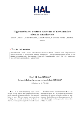 High-Resolution Neutron Structure of Nicotinamide Adenine Dinucleotide Benoît Guillot, Claude Lecomte, Alain Cousson, Christian Scherf, Christian Jelsch