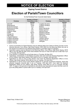 Election of Parish / Town Councillors on 6