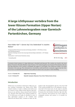 A Large Ichthyosaur Vertebra from the Lower Kössen Formation (Upper Norian) of the Lahnewiesgraben Near Garmisch- Partenkirchen, Germany