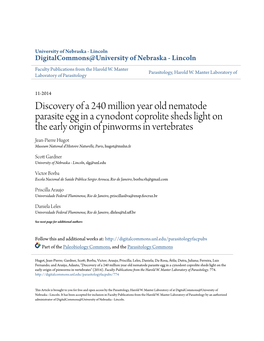 Discovery of a 240 Million Year Old Nematode Parasite Egg in a Cynodont Coprolite Sheds Light on the Early Origin of Pinworms In